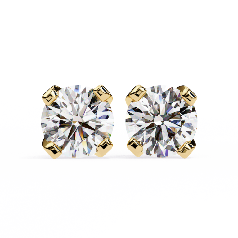 Lumina Solitaire – Yellow Gold Stud Earrings with Round Lab-Grown Diamonds