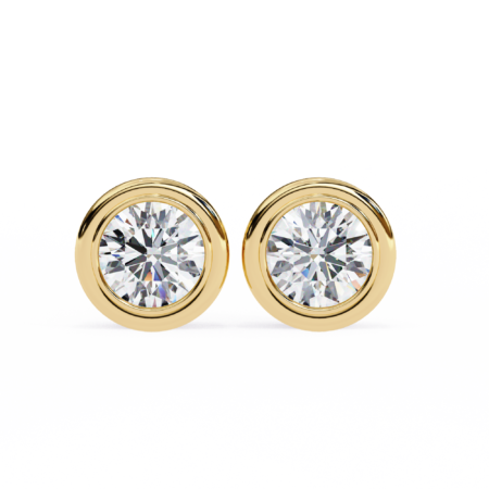 Halo of Light – Yellow Gold Stud Earrings with Bezel-Set Lab-Grown Diamonds