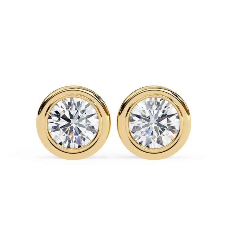Halo of Light – Yellow Gold Stud Earrings with Bezel-Set Lab-Grown Diamonds
