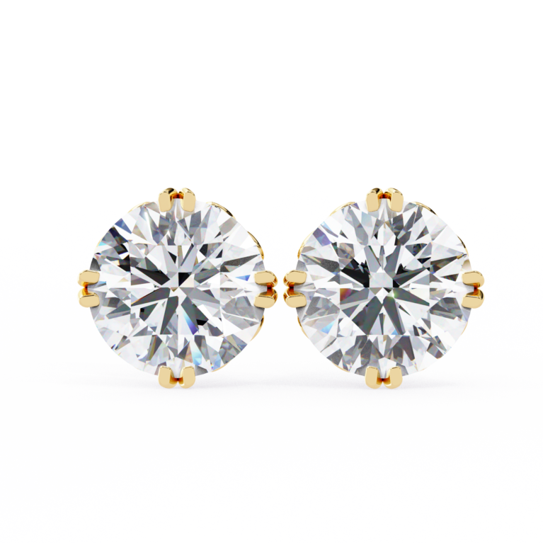 Heritage Scroll – Yellow Gold Solitaire Studs with Round Lab-Grown Diamonds