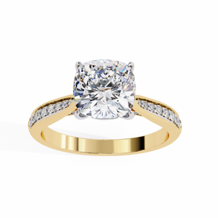 Radiant Harmony – Yellow Gold Ring with Cushion Lab-Grown Diamond and Pavé Accents