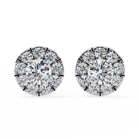Radiance Halo – Yellow Gold Studs with Round Lab Grown Diamond Cluster