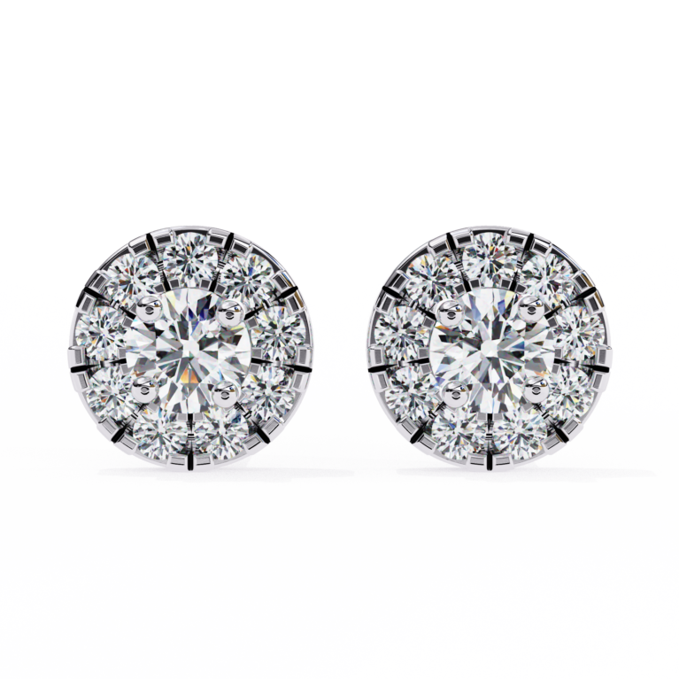 Radiance Halo – Yellow Gold Studs with Round Lab Grown Diamond Cluster