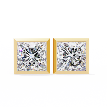 Geometric Shield – Yellow Gold Studs with Bezel-Set Princess Cut Diamonds