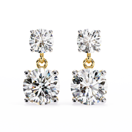 Dual Harmony – Gold Drop Earrings with Round Lab-Grown Diamonds