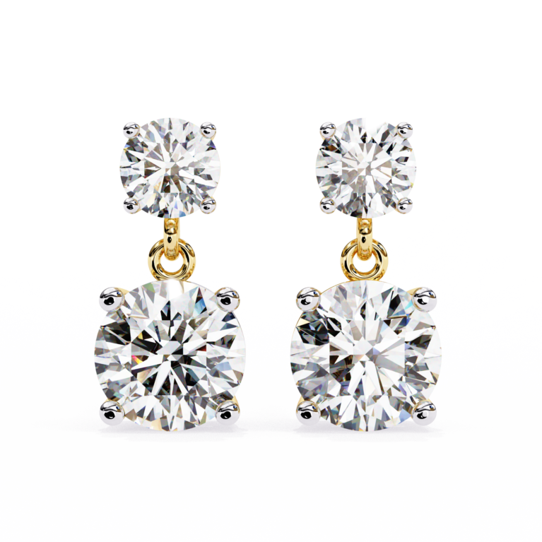 Dual Harmony – Gold Drop Earrings with Round Lab-Grown Diamonds