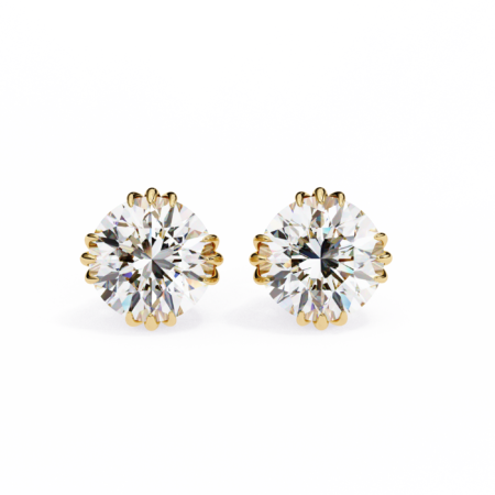 Solar Embrace – Gold Studs with 12-Prong Round Lab-Grown Diamonds