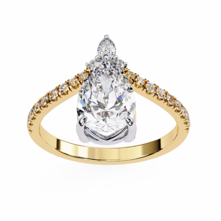 Empress Tear – Yellow Gold Ring with Pear Lab-Grown Diamond and Tiara Detail