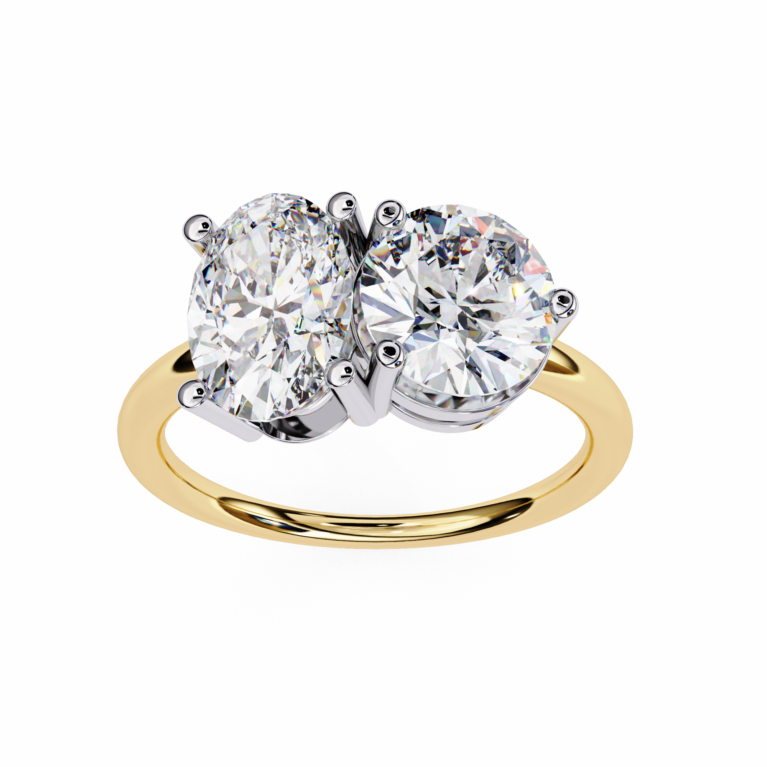 Destiny’s Duet – Yellow Gold Toi et Moi Ring with Oval and Round LGD