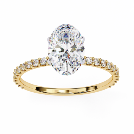 Starlight Whisper – Yellow Gold Ring with Oval Lab-Grown Diamond and Petite Pavé