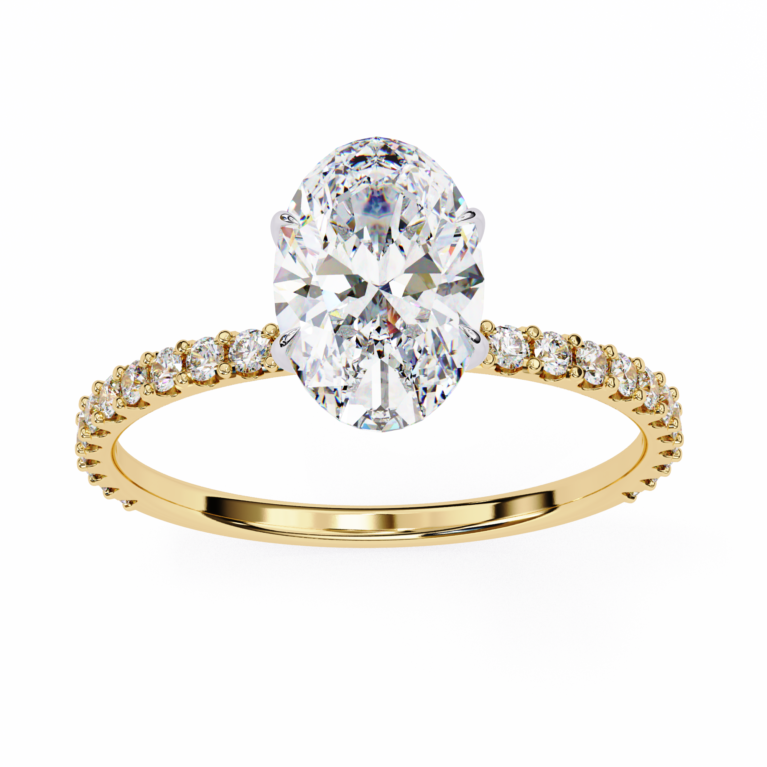 Starlight Whisper – Yellow Gold Ring with Oval Lab-Grown Diamond and Petite Pavé