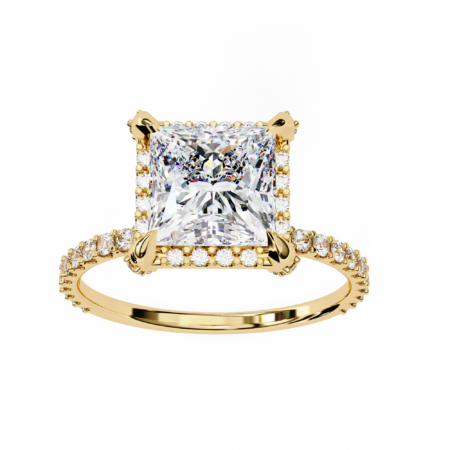 The Majestic Prism – Yellow Gold Solitaire Ring with Princess Cut Lab-Grown Diamond & Hidden Halo