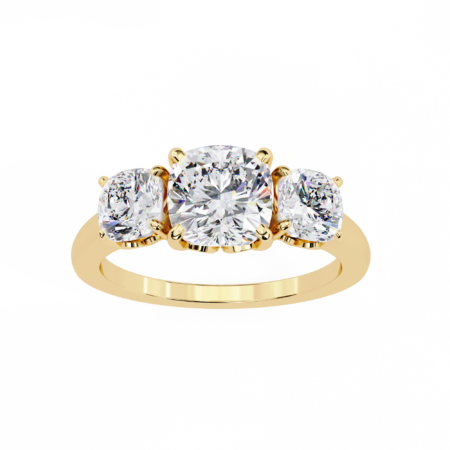 Golden Era Trilogy – Yellow Gold Ring with Cushion Lab-Grown Diamonds
