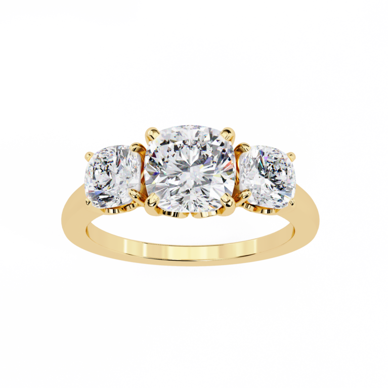 Golden Era Trilogy – Yellow Gold Ring with Cushion Lab-Grown Diamonds