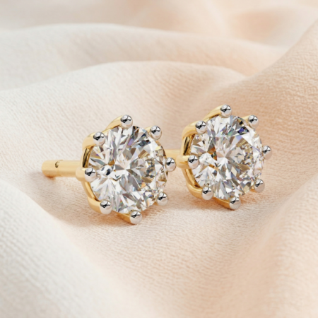The Regal Octet – Yellow Gold Solitaire Studs with 8-Prong Setting