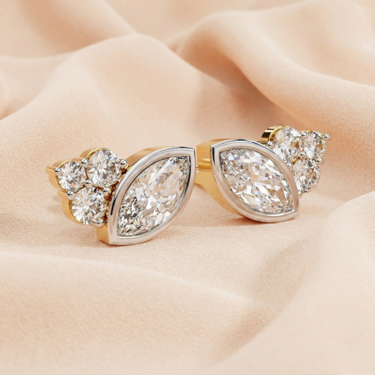 Ethereal Raindrop – Gold Chain Drop Earrings with Pear LGD Clusters