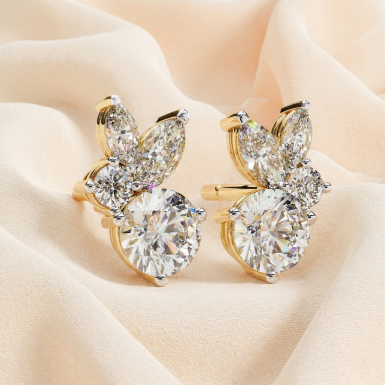 The Luminous Arc – Yellow Gold Huggie Hoops with Lab-Grown Diamond Row
