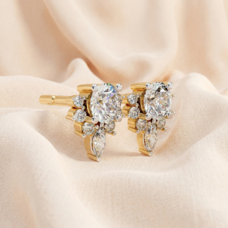 Majestic Teardrop – Yellow Gold Studs with Round & Marquise LGD Cluster