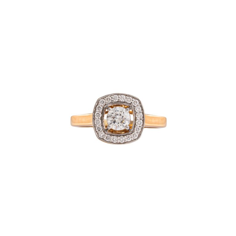 Aura of Radiance – Gold Cushion Halo Ring with Solitaire Lab-Grown Diamond