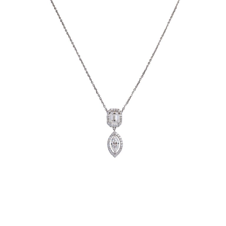 Geometric Harmony – Gold Necklace with Emerald and Marquise Lab-Grown Diamonds