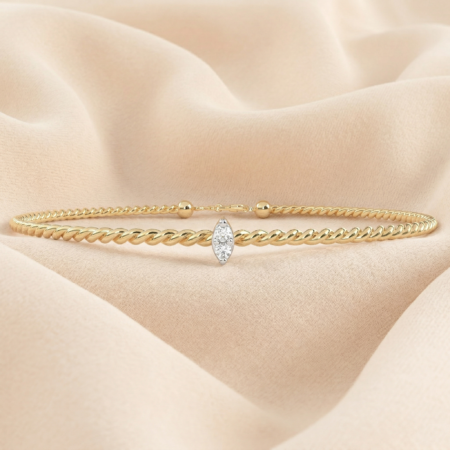 Woven Radiance – Gold Twisted Bangle with Marquise-Set Lab-Grown Diamonds