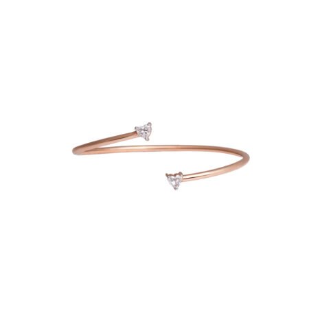 Twin Embers – Gold Open Cuff Bangle with Heart Lab-Grown Diamonds