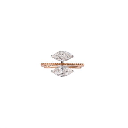 Geometric Symmetry – Gold Square Motif Ring with Twin Marquise LGDs